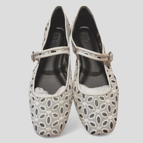 Acinda White and Black Floral Mary Jane Flats - Picture 2 of 16